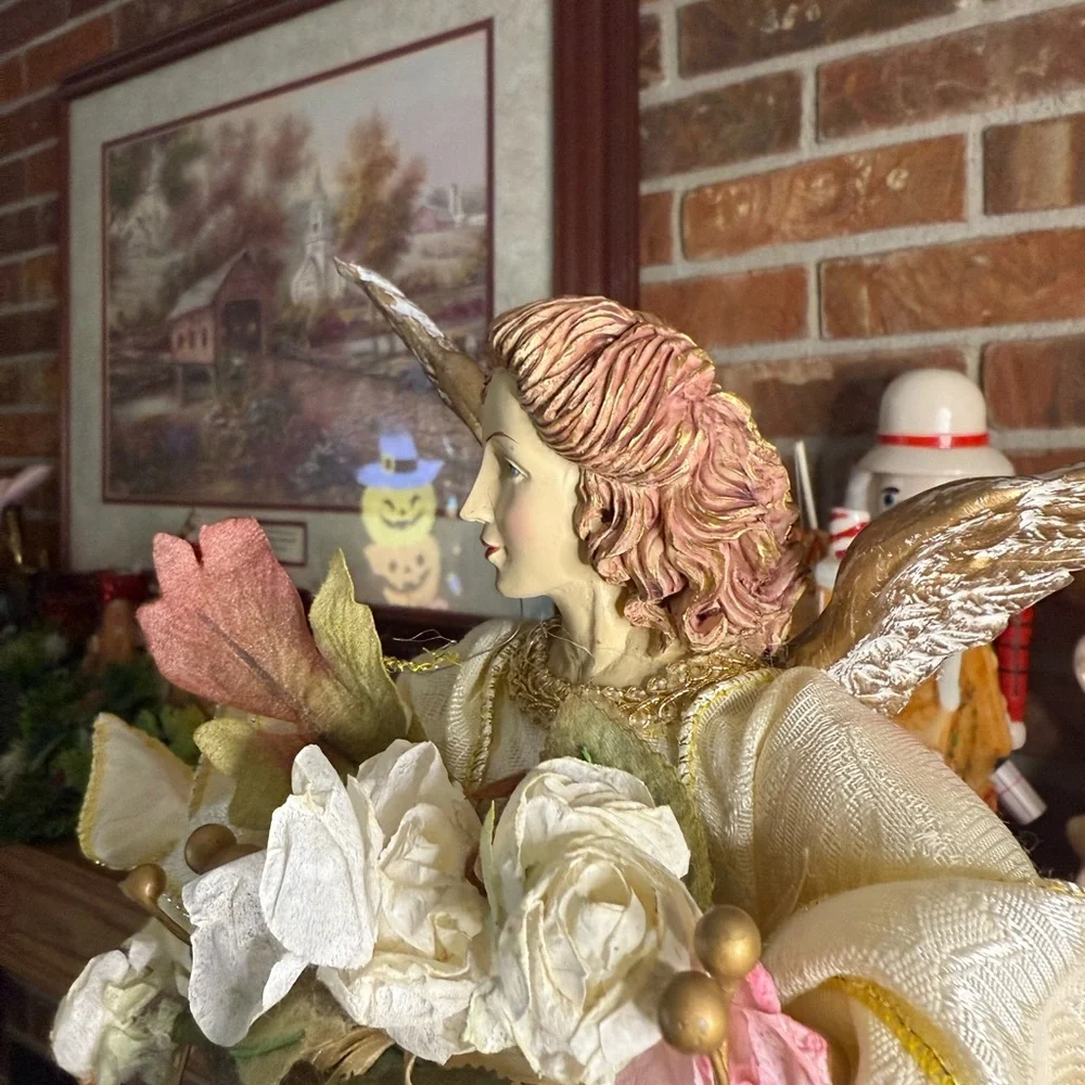 Vintage 1993 Large Porcelain Elegant Cream and Gold Angel Figurine